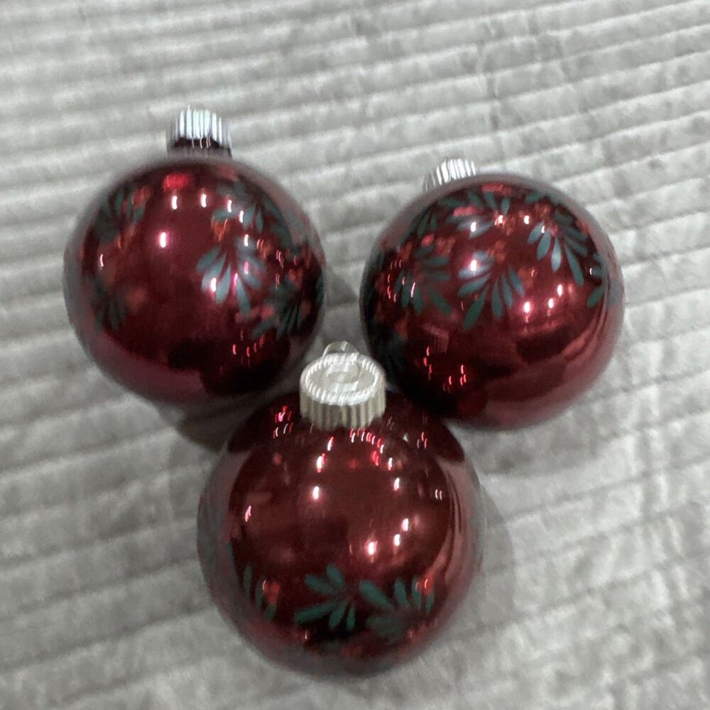 Vintage Martha Stewart 3 Inch Burgundy Glass Ornaments, Lot Of 4. Holly Berry